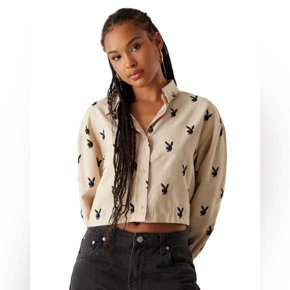 NWT Playboy Women's Cropped Button Down Shirt - Picture 8 of 8